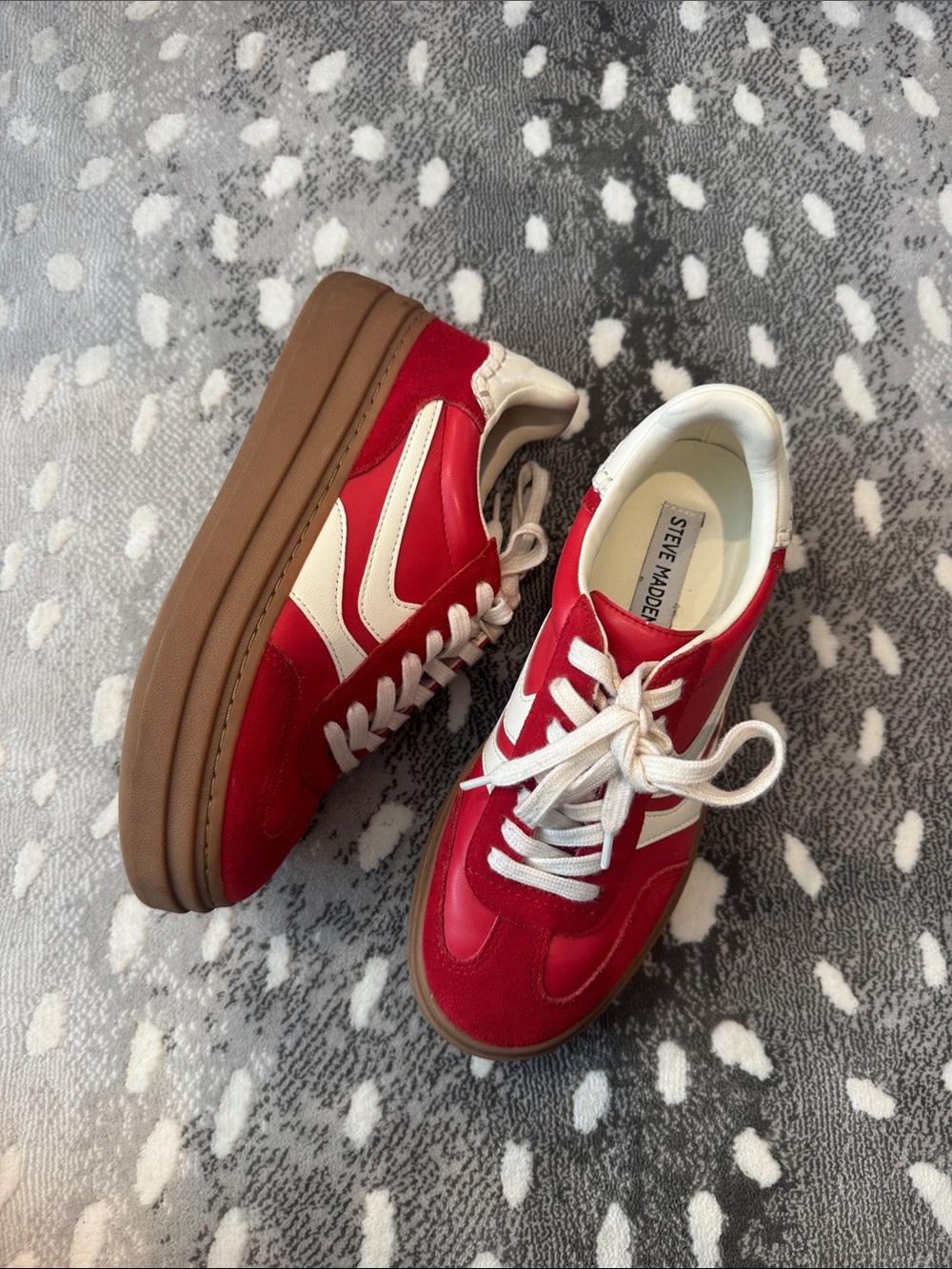 Steve Madden Red and White Platform Sneakers